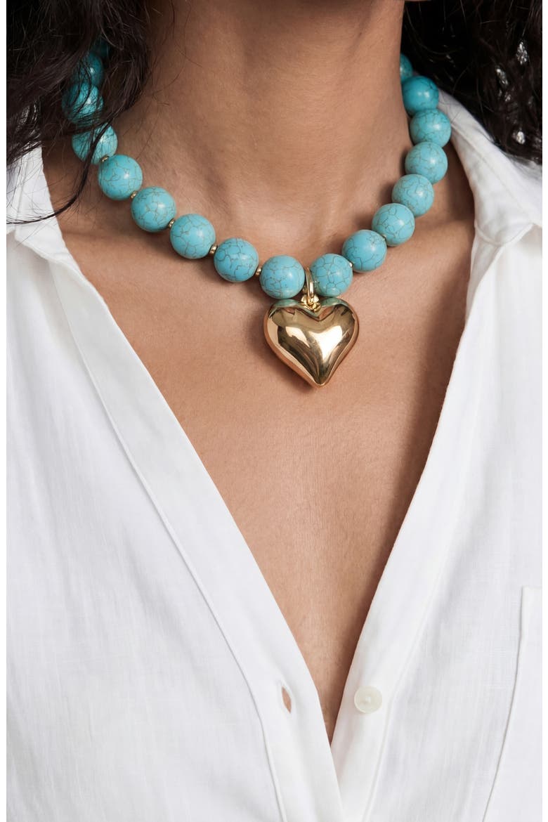 Chunky Beaded Heart Pendant Necklace, Alternate, color, TURQUOISE