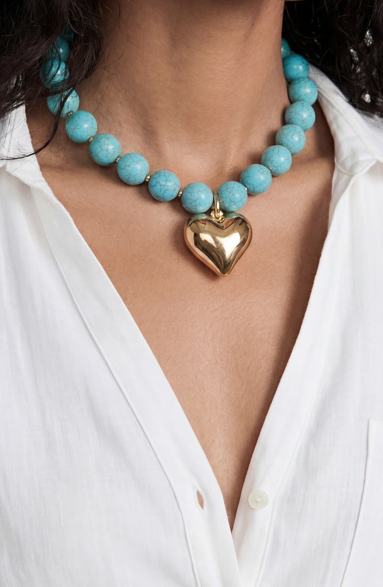 Ettika Chunky Beaded Heart Pendant Necklace, Alternate, color, Turquoise