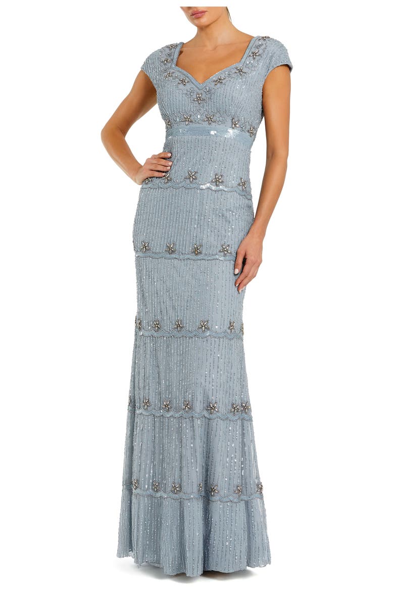 Mac Duggal Beaded Sweetheart Neck Sequin Cap Sleeve Gown, Main, color, Powder Blue