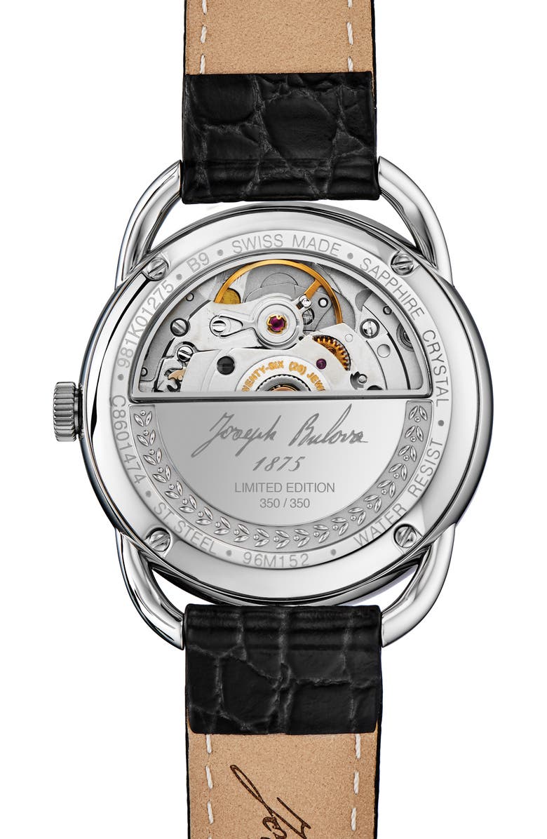 BULOVA Joseph Bulova Commodore Leather Strap Watch, Alternate, color, Silver-Tone