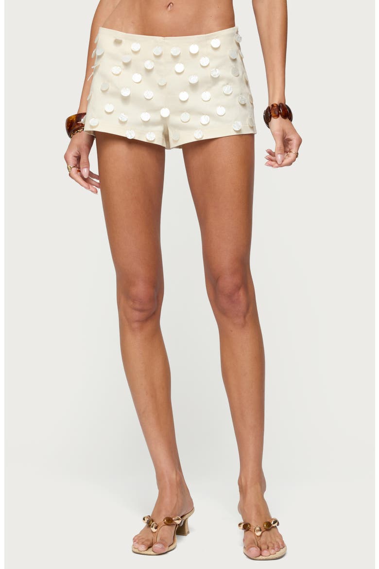 Arielle Iridescent Sequin Shorts, Main, color, CREAM
