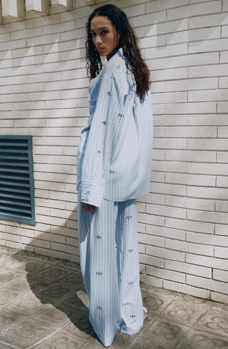MANGO Crystal Embellished Stripe Drawstring Pants, Alternate, color, Sky Blue