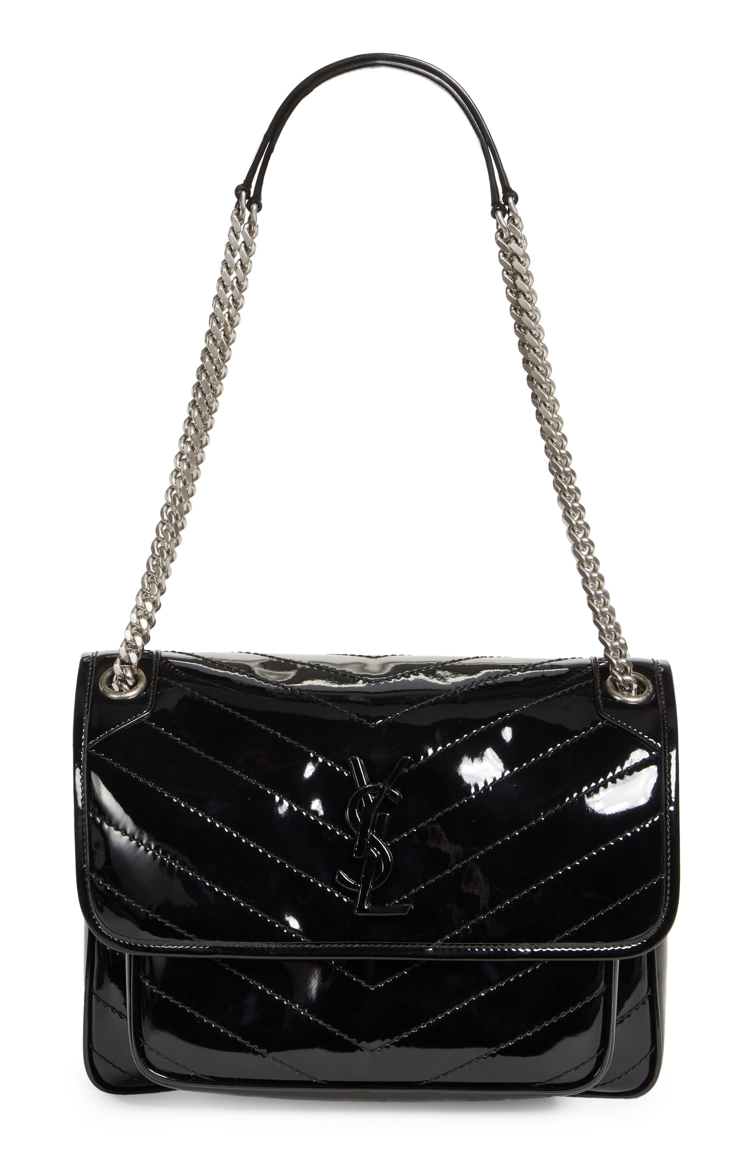 Saint Laurent Medium Niki Patent Leather Convertible Crossbody Bag, Main, color, 