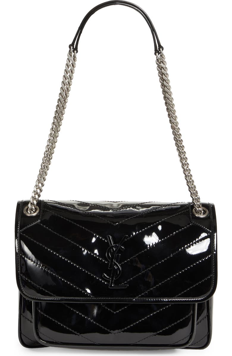 Saint Laurent Medium Niki Patent Leather Convertible Crossbody Bag, Main, color,