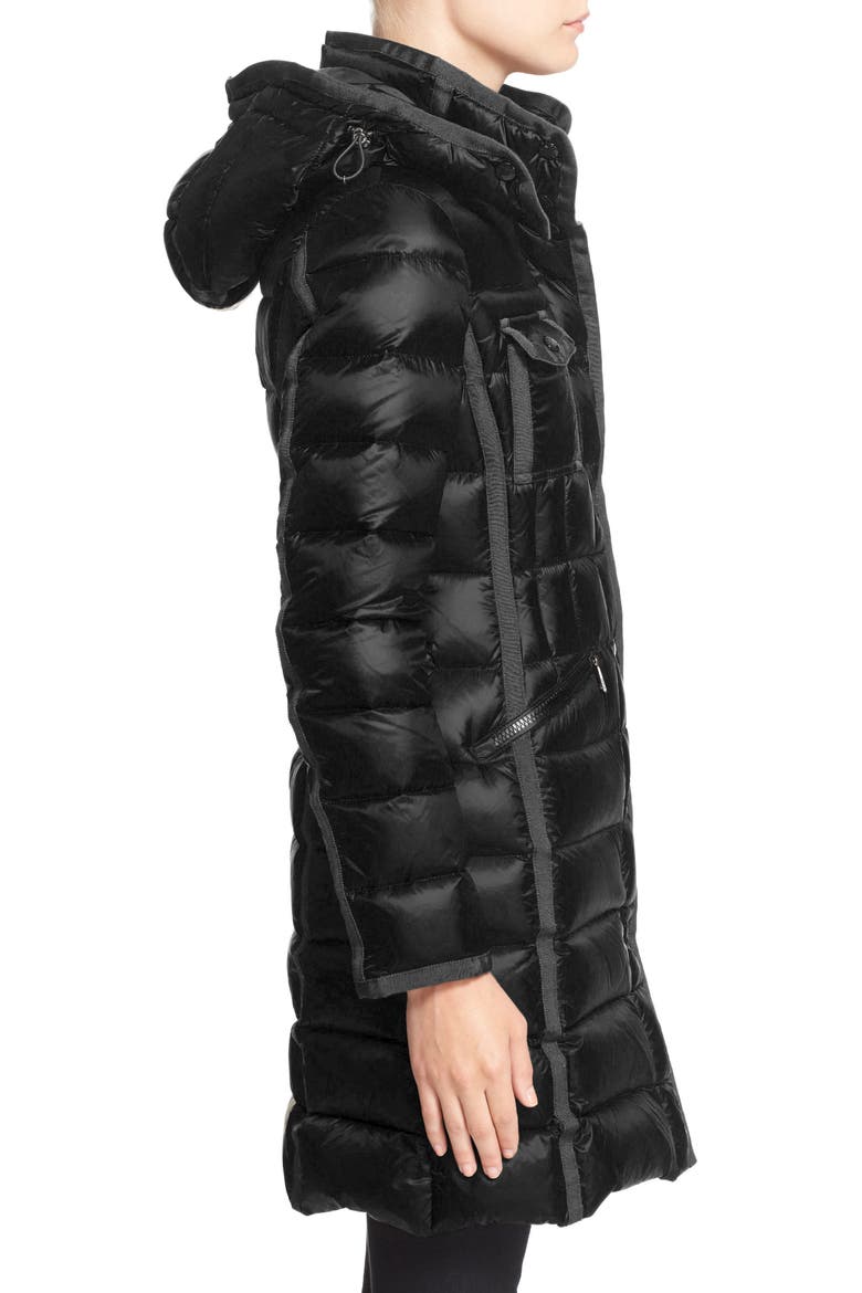 'Hermine' Grosgrain Trim Water Resistant Down Coat, Alternate, color, BLACK