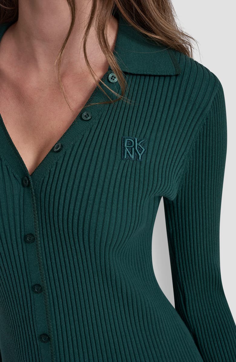 DKNY Jeans Long Sleeve Rib Polo Dress, Alternate, color, Cool Pine
