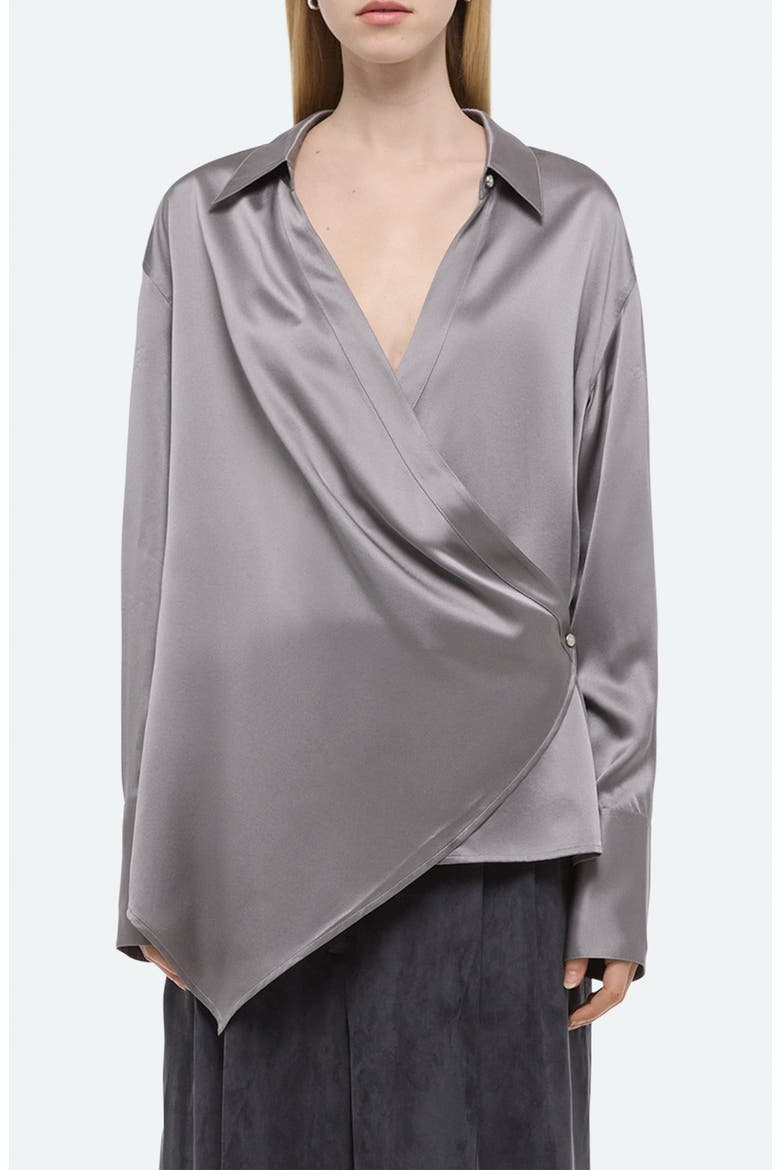 Wrap Front Silk Shirt, Main, color, STEEL