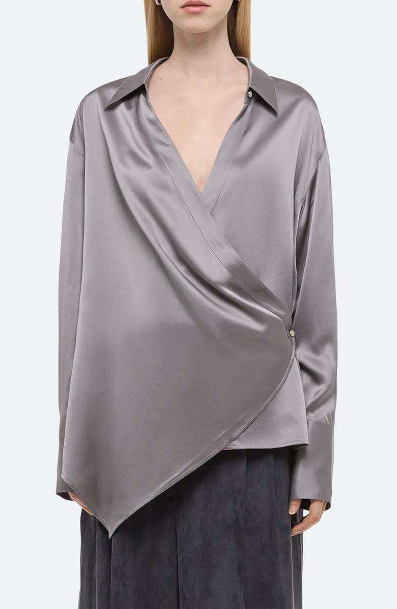 Helmut Lang Wrap Front Silk Shirt, Main, color, Steel