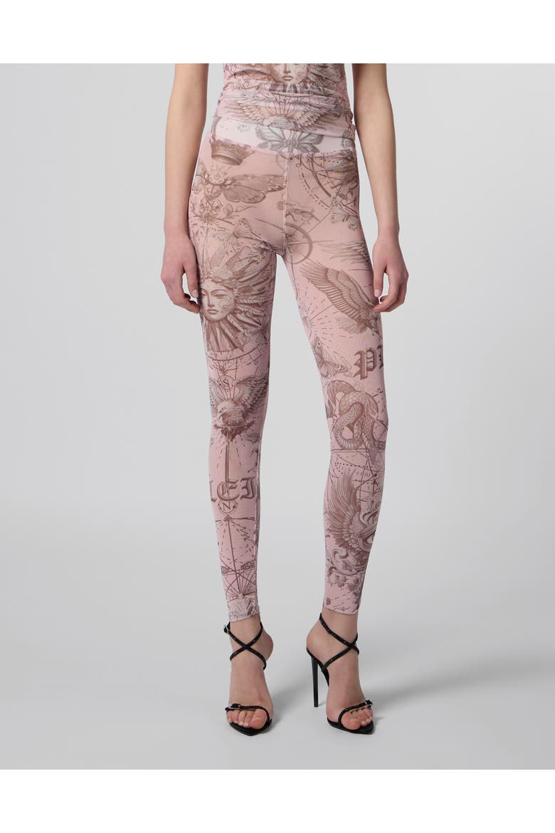 Tulle Leggings Butterfly Tattoo Women, Main, color, rose/pink