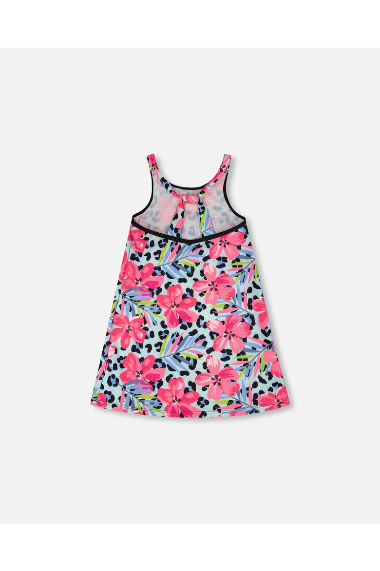 Sleeveless Floral and Leopard Swim Beach Dress, Alternate, color, Blue Floral and Leopard Print