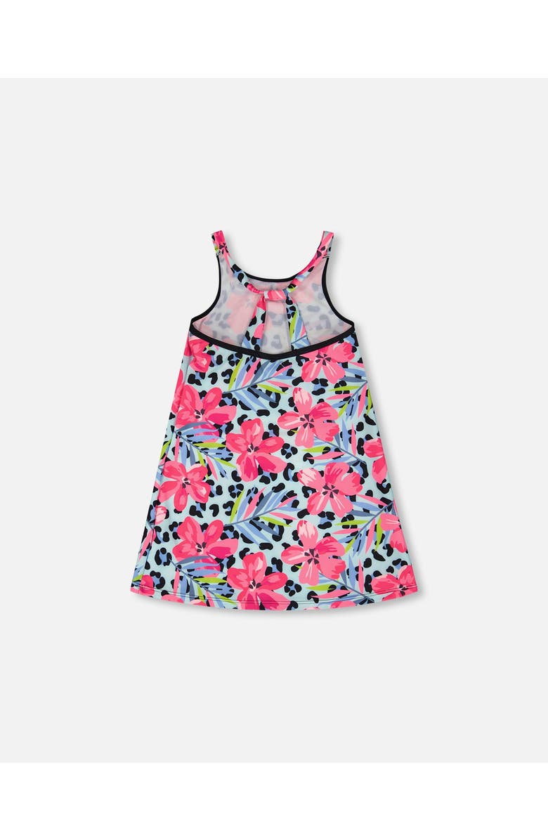 Deux par Deux Sleeveless Floral and Leopard Swim Beach Dress, Alternate, color, Blue Floral And Leopard Print