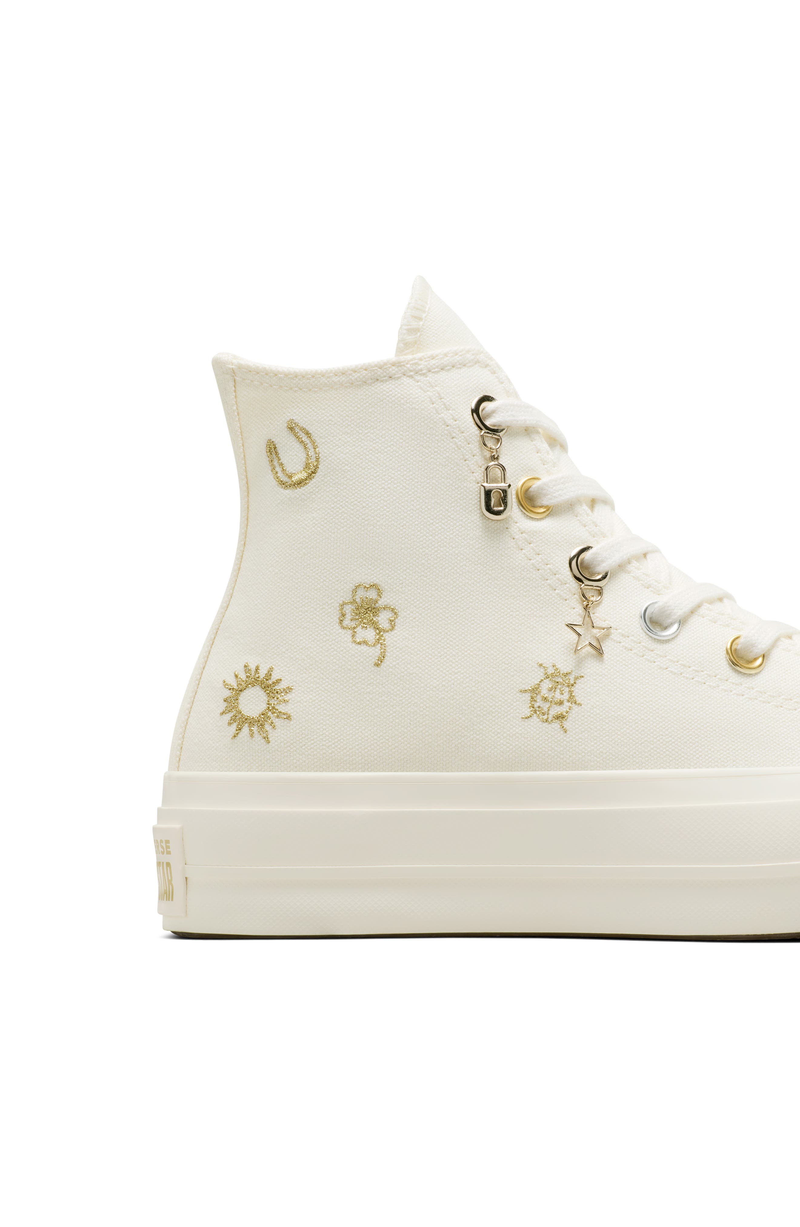 Converse Chuck Taylor<sup>®</sup> All Star<sup>®</sup> High Top Sneaker, Alternate, color, Egret/ Gold/ Silver