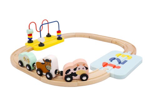 Wooden Railway 123 Puzzle and Bead Set 18-Pieces, for 18M-Old+