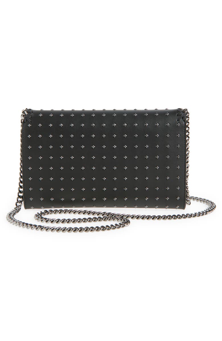 Stella McCartney Falabella Rock Edition NY Faux Leather Wallet on a Chain, Alternate, color, Black
