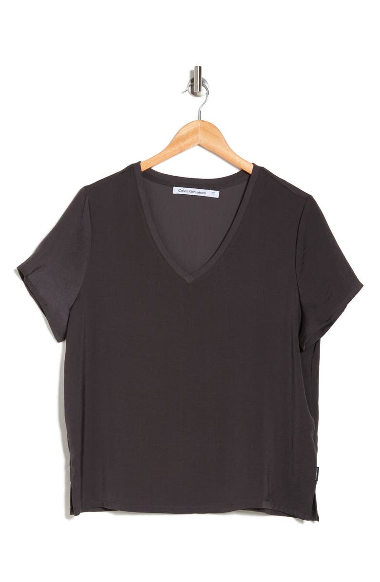 Calvin Klein Jeans V-Neck Charmeuse T-Shirt, Alternate, color, 