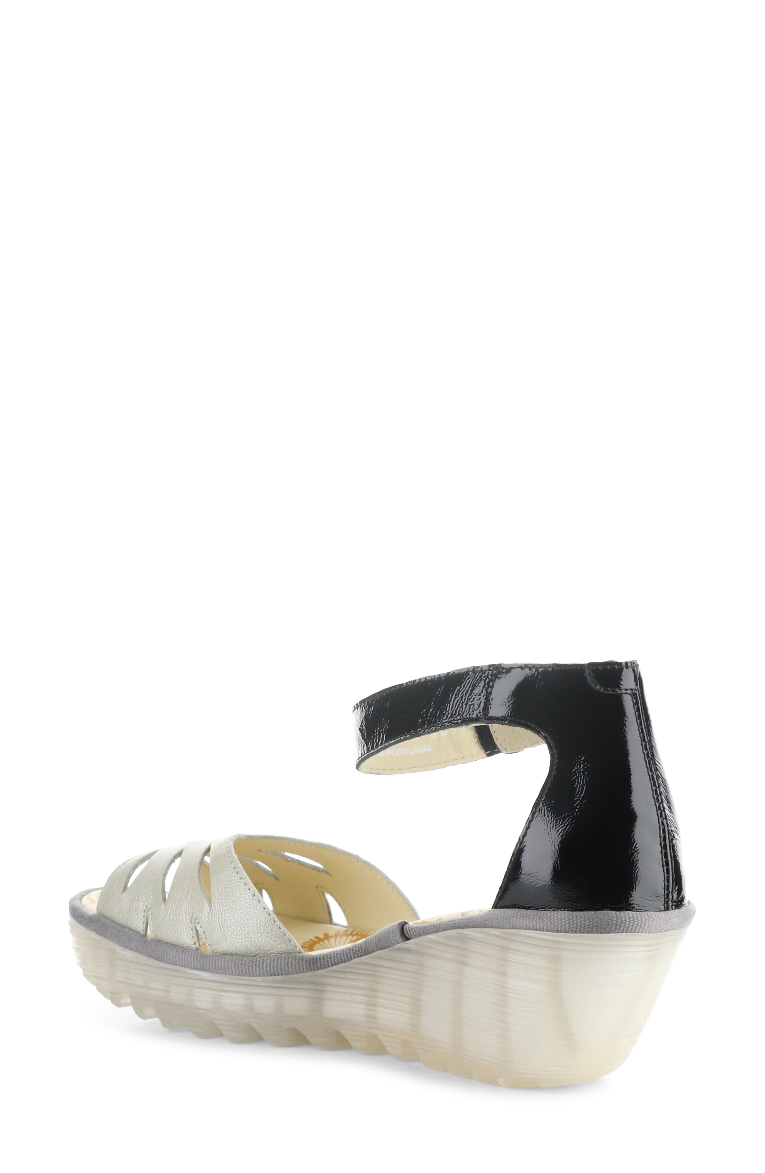 Fly London Yelu Platform Wedge Sandal, Alternate, color, Light Silver/ Black