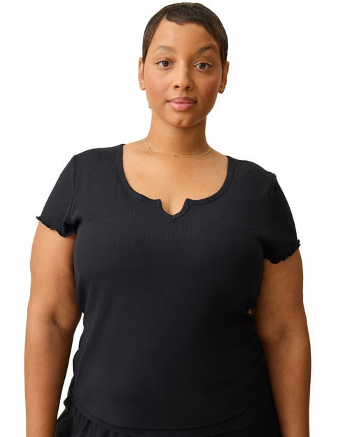 Kindred Bravely Ribbed Modal Notched Nursing T-shirt In Black