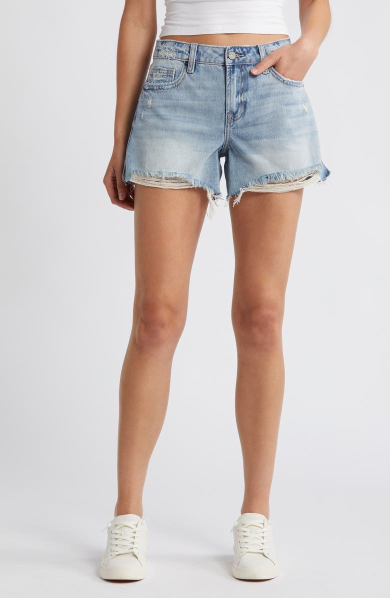 HIDDEN JEANS Mid Rise Denim Cutoff Shorts, Main, color,