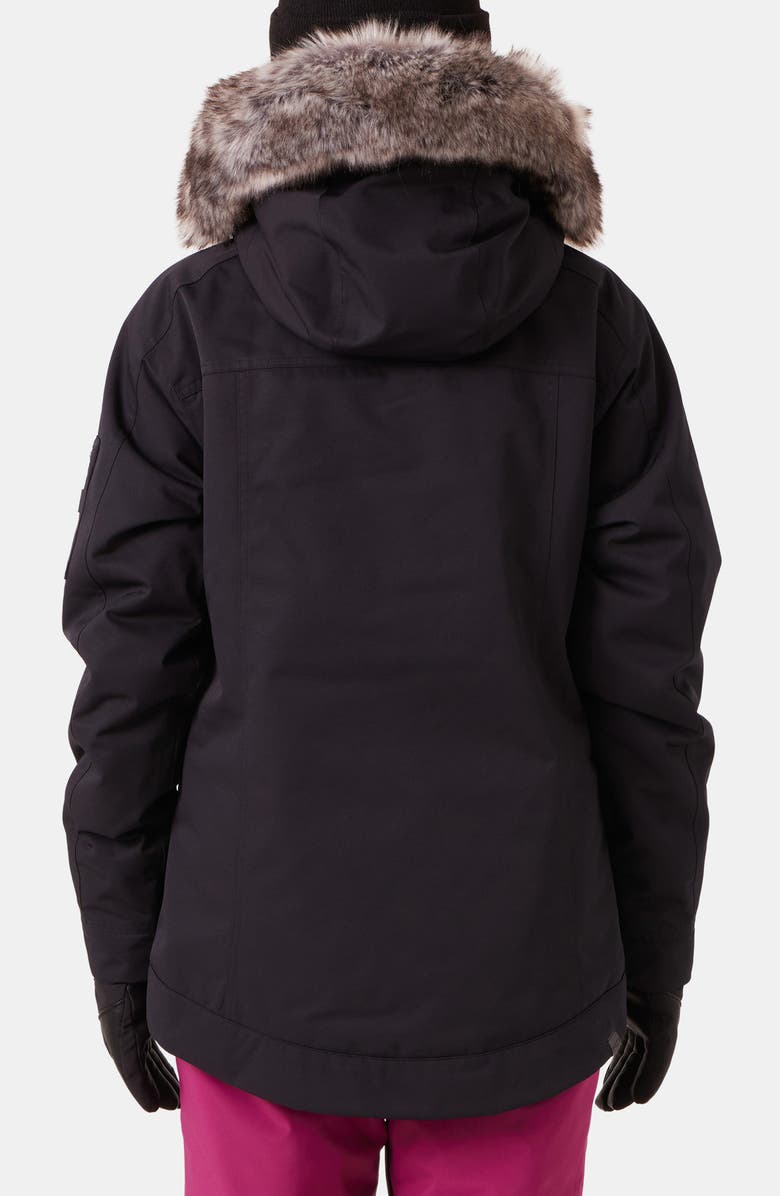 Roxy Meade Hooded Snow Jacket with Faux Fur Trim, Alternate, color, Black