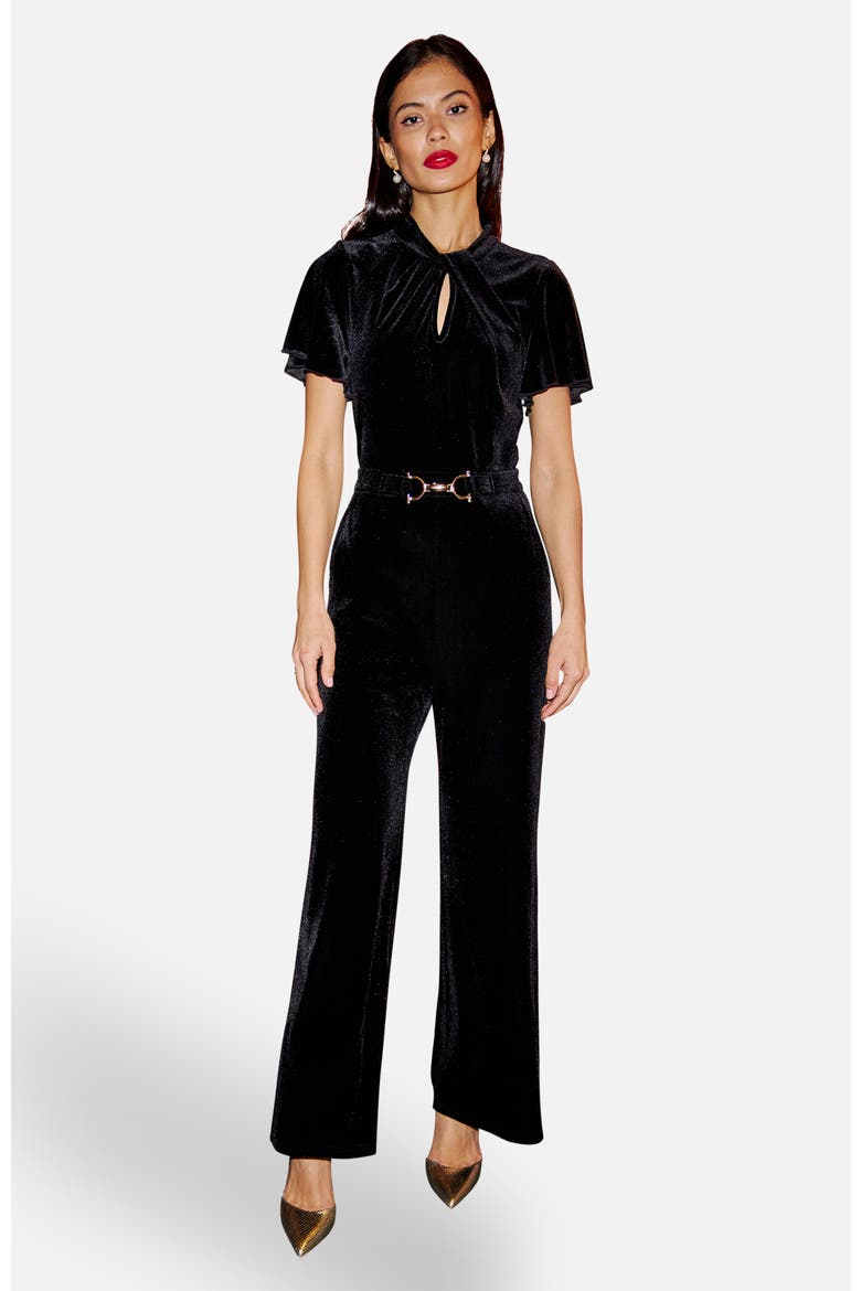 Velvet Buckle Detail Jumpsuit, Main, color, Black