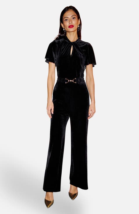 Velvet Jumpsuit with Buckle Detail