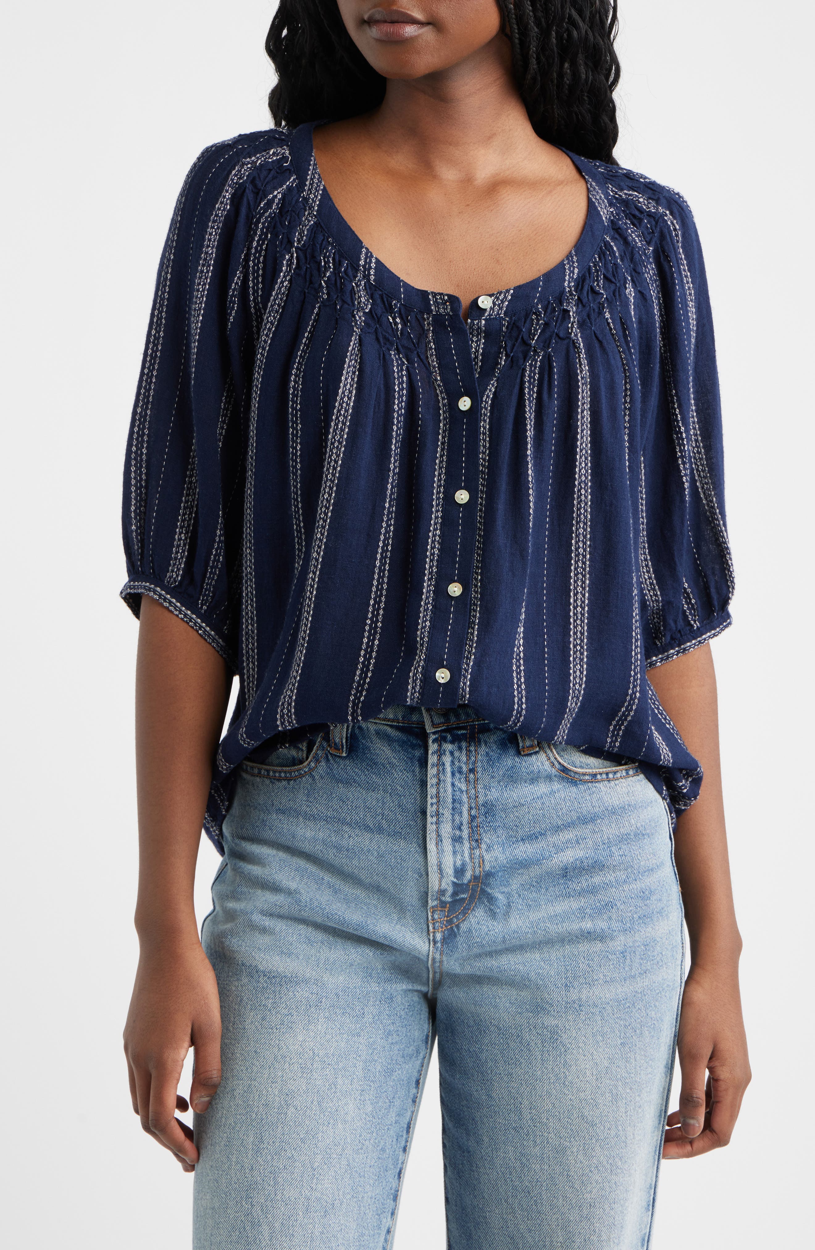 Rix Embroidered Stripe Linen Blend Top