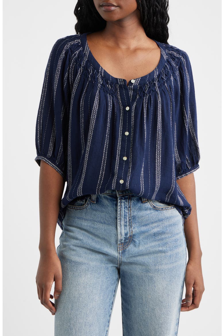 Rix Embroidered Stripe Linen Blend Top, Main, color, MARINA STRIPE