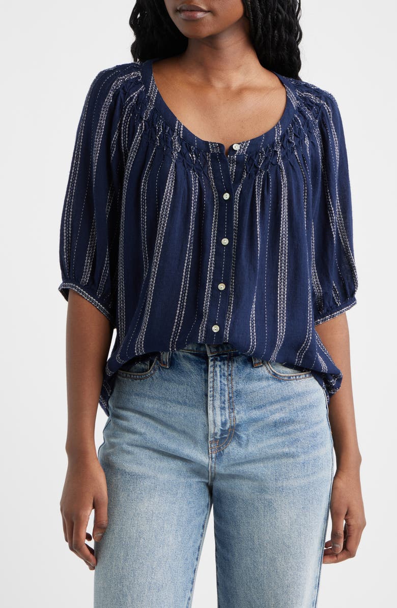 Rails Rix Embroidered Stripe Linen Blend Top, Main, color, Marina Stripe