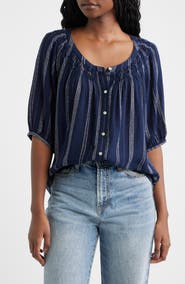 Rails Rix Embroidered Stripe Linen Blend Top
