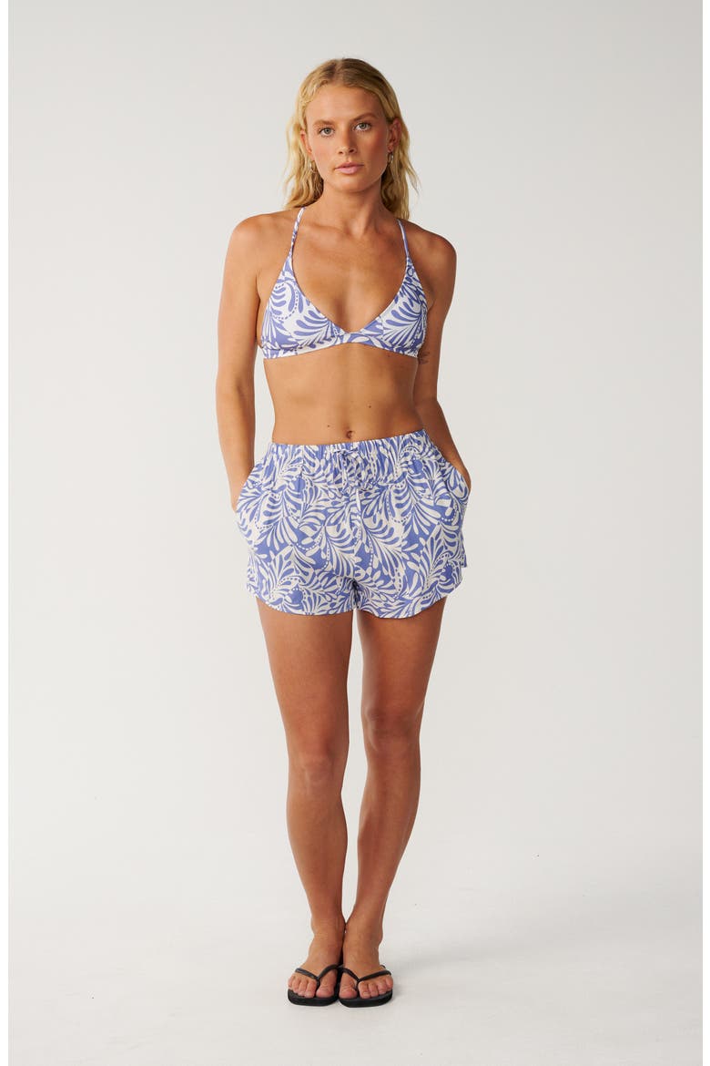Party Wave Tropical Print Beach Shorts, Alternate, color, WHITE/ BLUE
