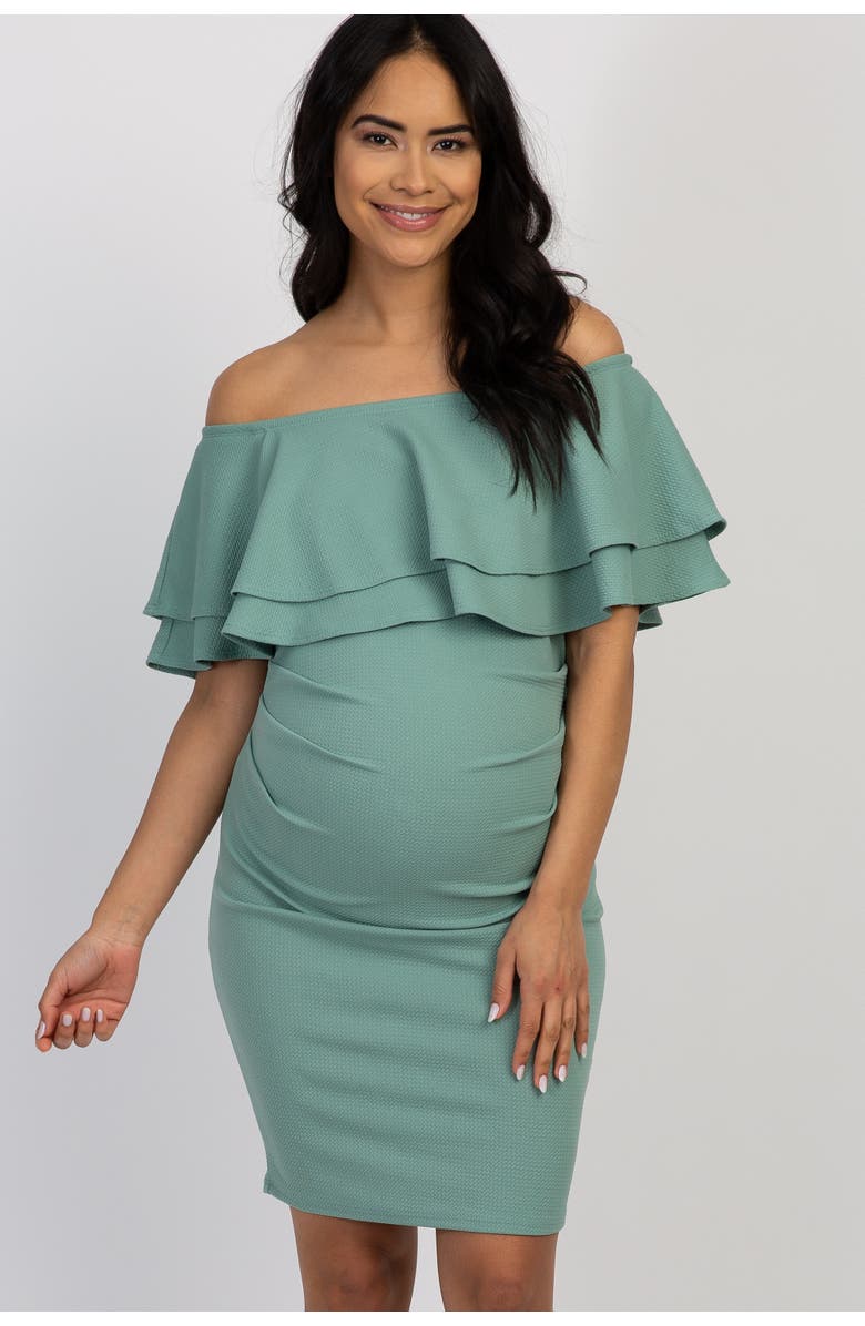 PinkBlush Off Shoulder Fitted Maternity Dress, Alternate, color, Light Olive