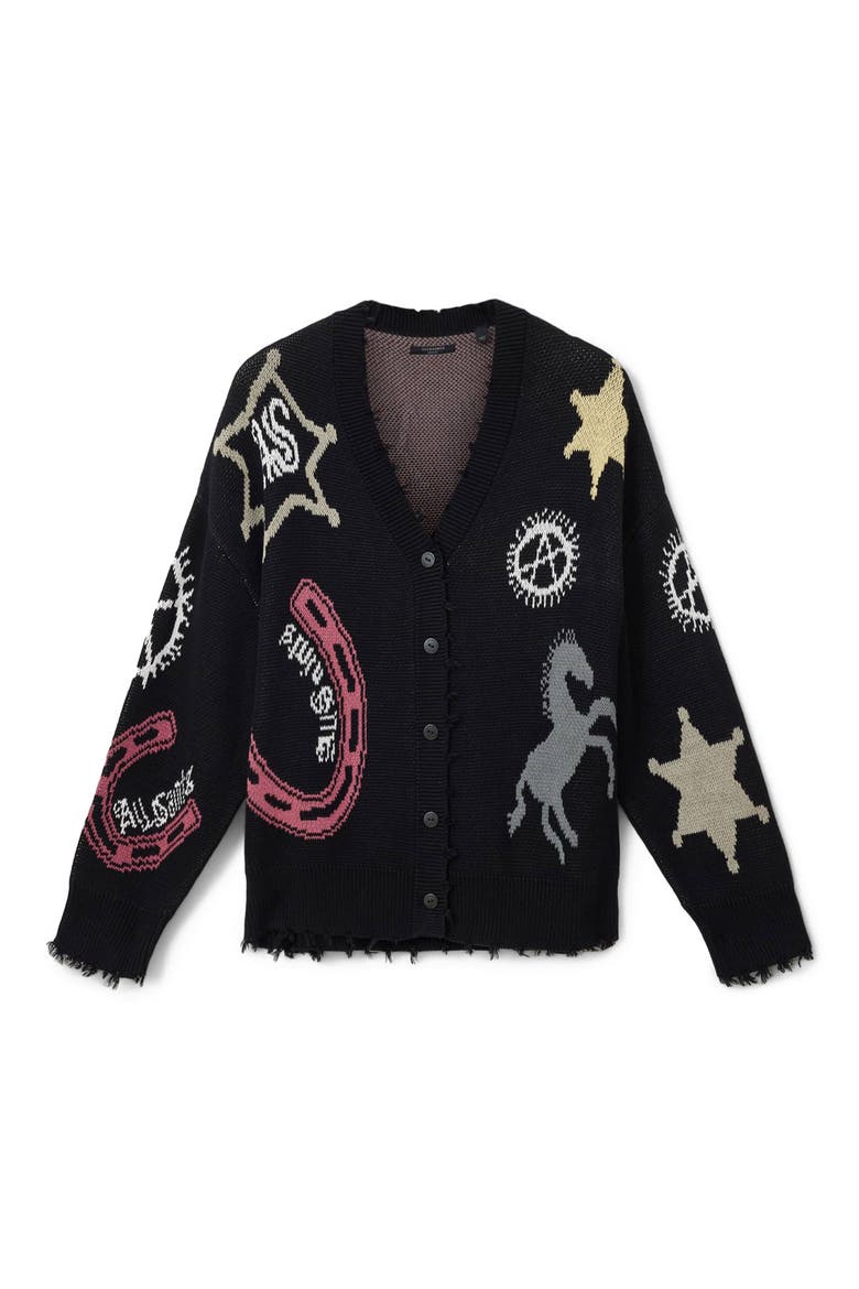 Hester Western Cotton Jacquard Cardigan, Alternate, color, BLACK