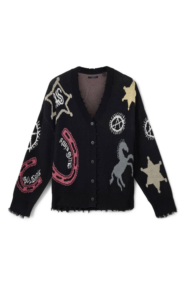 AllSaints Hester Western Cotton Jacquard Cardigan, Alternate, color, Black