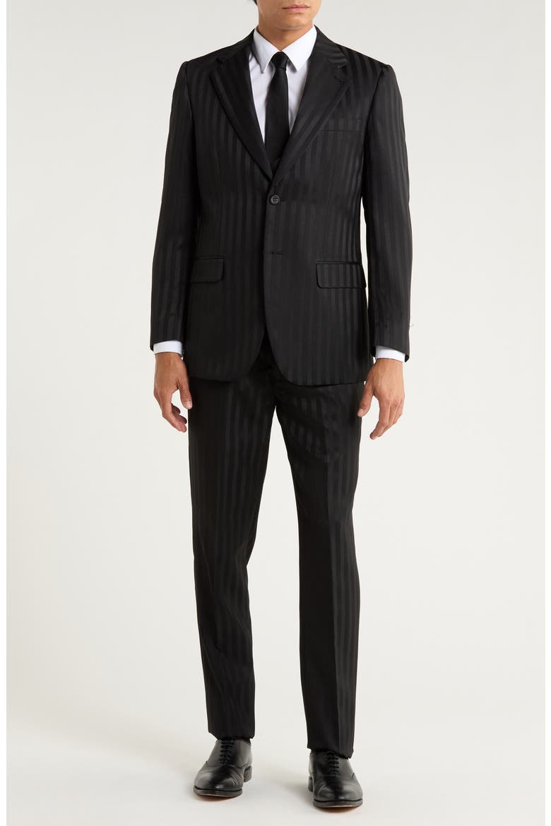 Stripe 3-Piece Suit, Main, color, BLACK