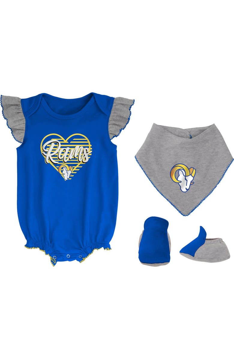 Outerstuff Girls Newborn & Infant Royal/Heathered Gray Los Angeles Rams All The Love Bodysuit Bib & Booties Set, Main, color, Royal