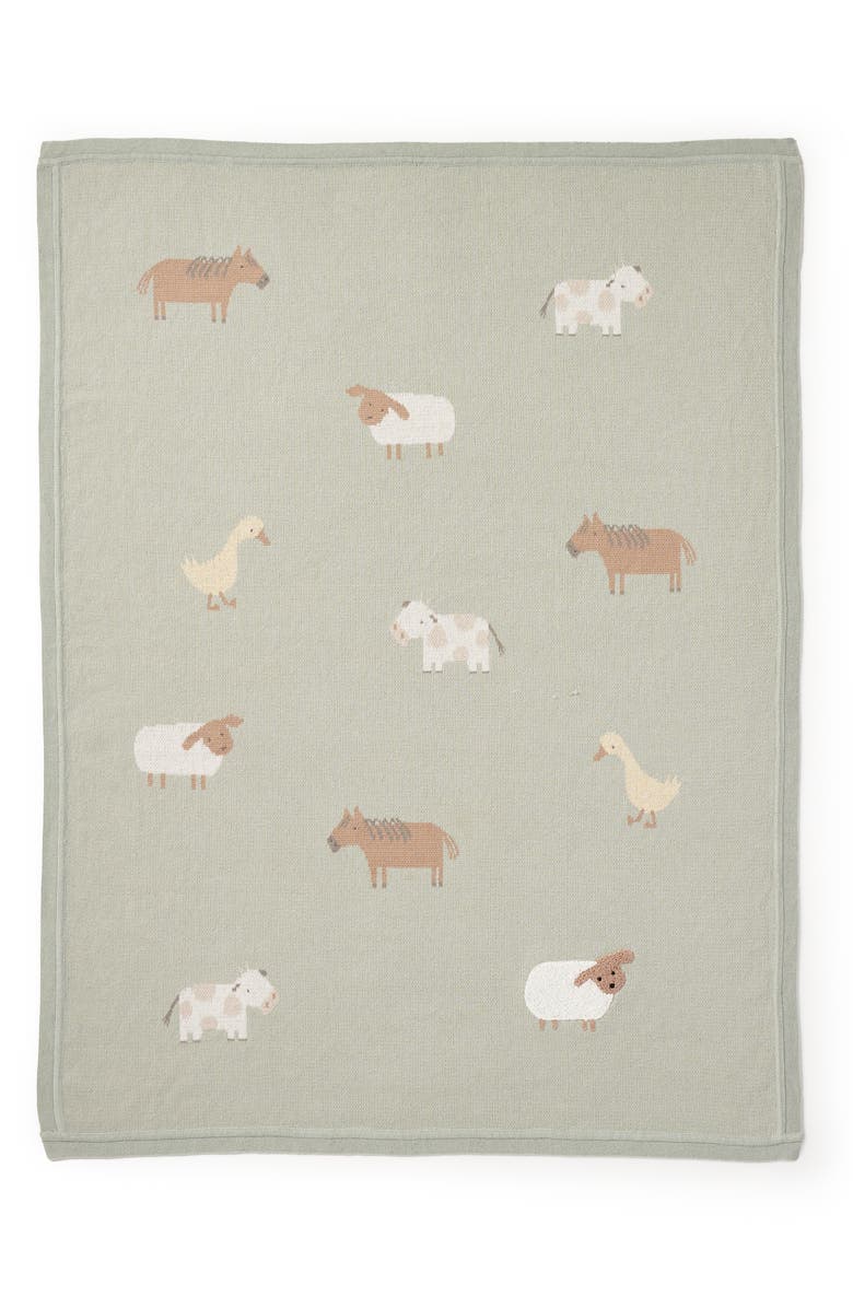 Elegant Baby On the Farm Cotton Knit Blanket, Alternate, color, Sage