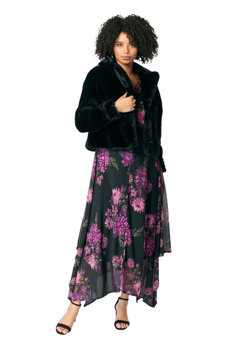 Plus Size Cropped Faux Fur Shrug, Main, color, BLACK