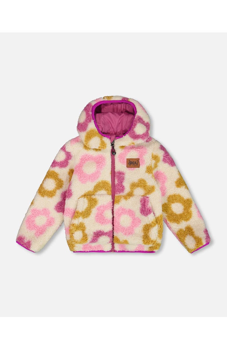 Deux par Deux Girl's Reversible Soft Fleece Jacket Purple Flowers, Main, color, 