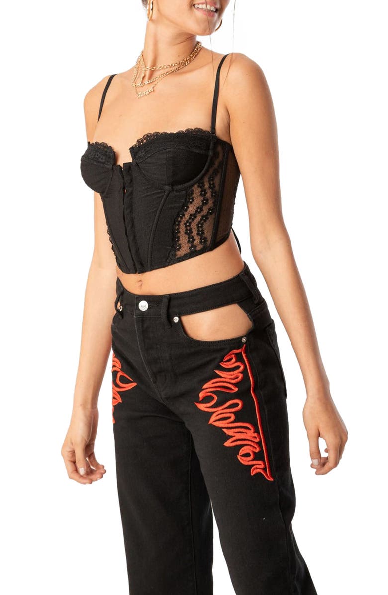 EDIKTED Payton Lace Corset Crop Top, Alternate, color,