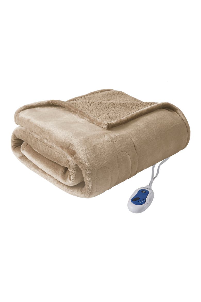 Heated Microlight Reverse To Berber Throw Blanket, Main, color, BEIGE