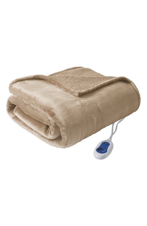 Heated Microlight Reverse To Berber Throw Blanket