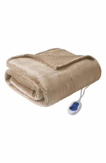 BEAUTYREST Heated Microlight Reverse To Berber Throw Blanket