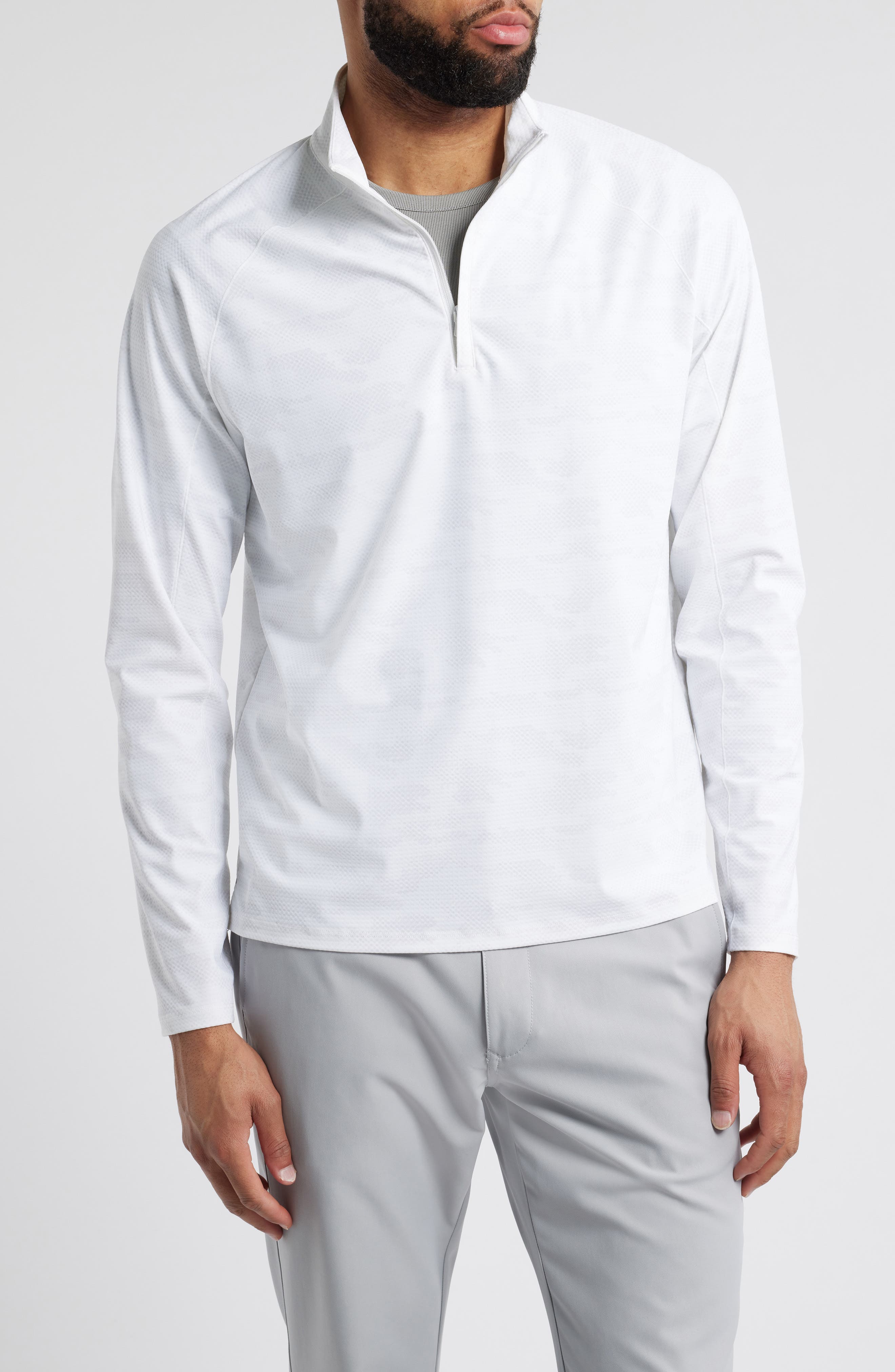 johnnie-O Talbert Waffle Camo Print Quarter Zip Pullover in White 