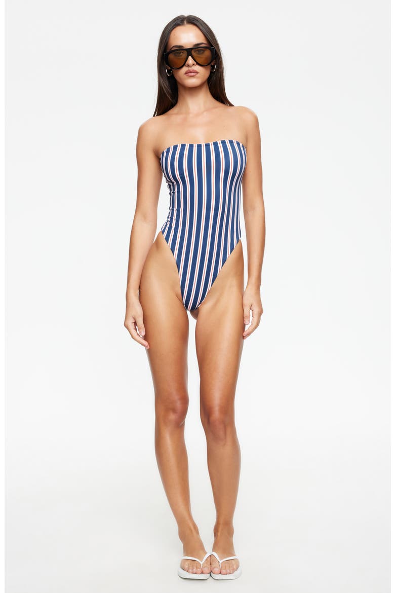 Gigi Strapless One-Piece Swimsuit, Alternate, color, NAVY STRIPE