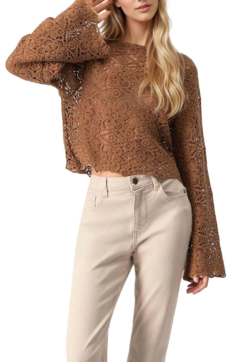 IVONNE Crew Neck Crochet Top, Main, color, 