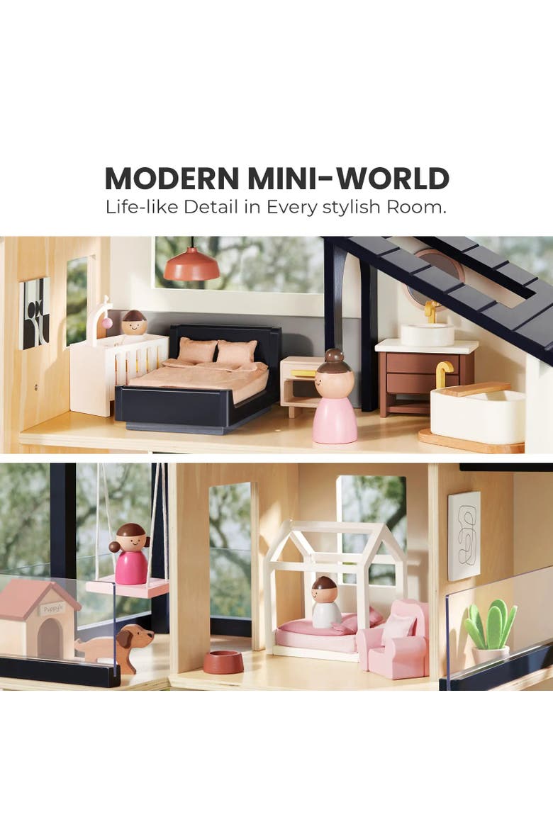 Sweet Family Wooden Dollhouse Set with Garage and Family Dolls for Kids, Alternate, color, Multicolor