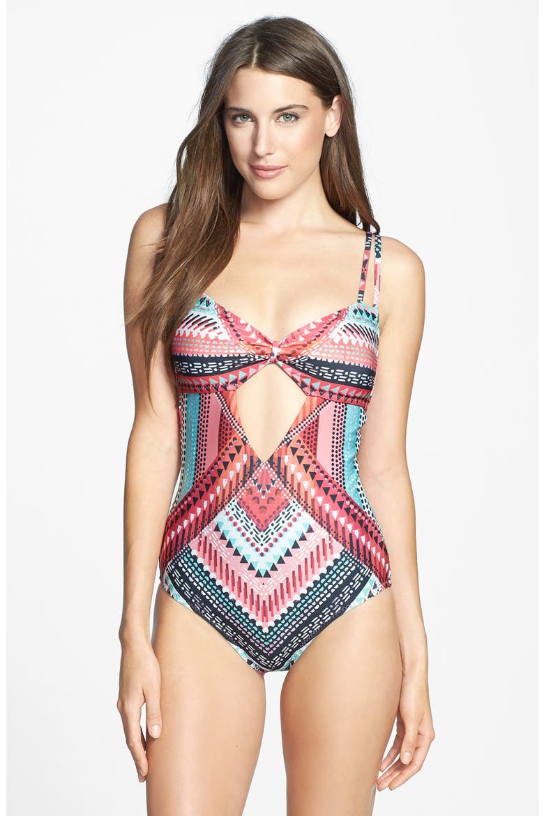'Mayan' Cutout One-Piece Swimsuit, Main, color, MULTI