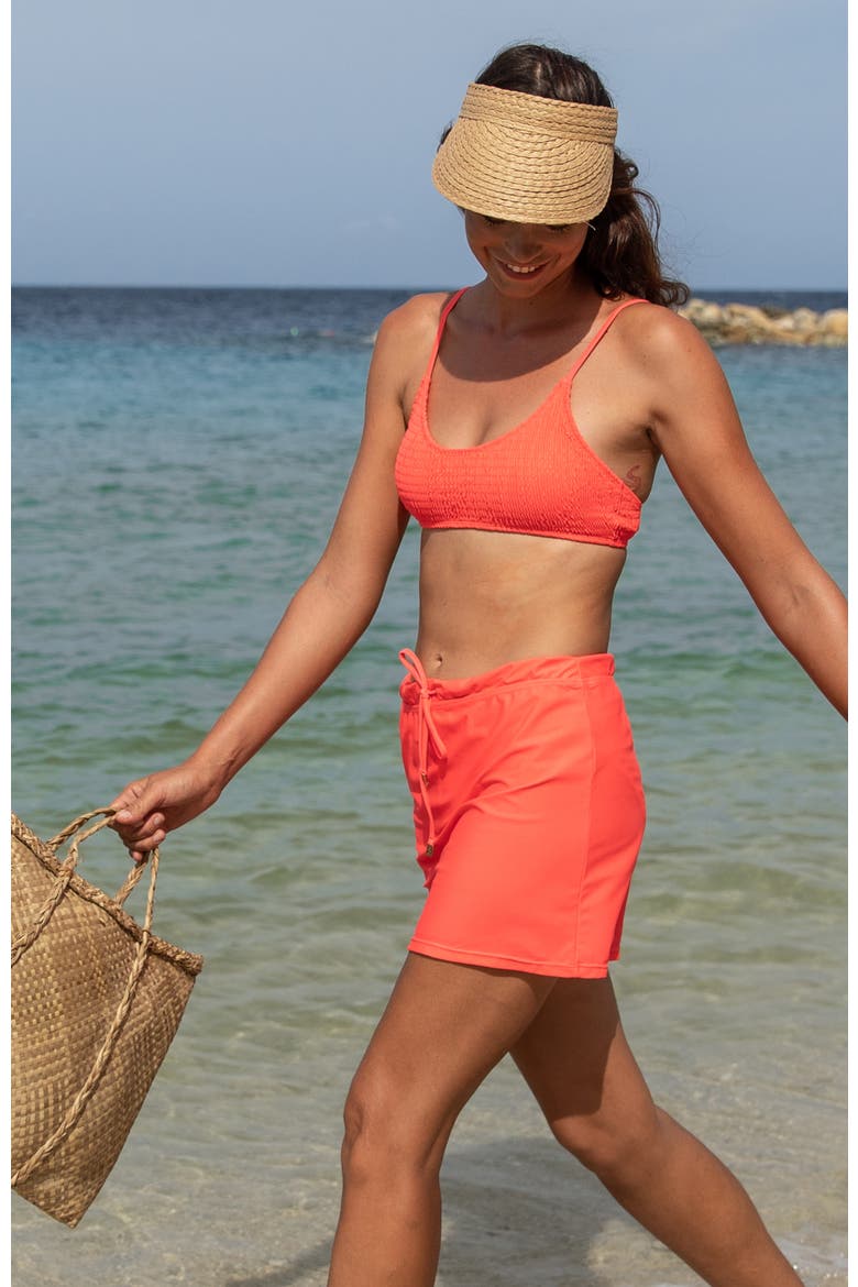 Shirred Sustainable Bikini Top, Alternate, color, Watermelon