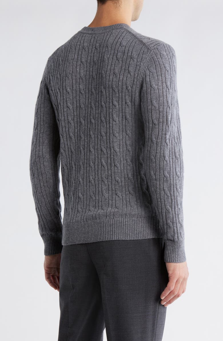 BOSS Hetico Cable Stitch Virgin Wool & Cashmere Sweater, Alternate, color, Medium Grey