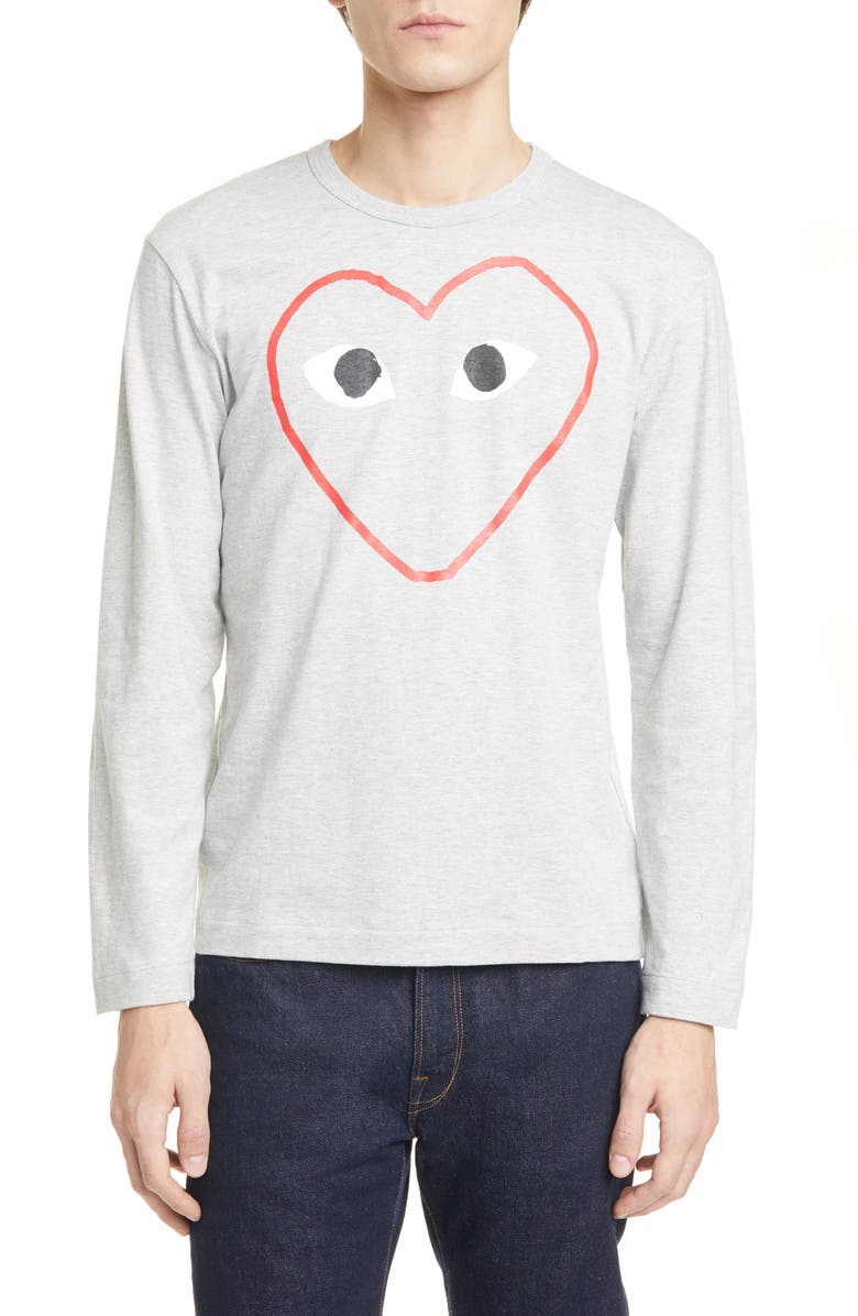 Comme des Garçons PLAY Outline Heart Graphic Tee, Main, color, Grey 1